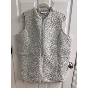 Denim Co Active XL Gray Zip Vest Floral Embroidery Pockets Adjustable Waist Snap